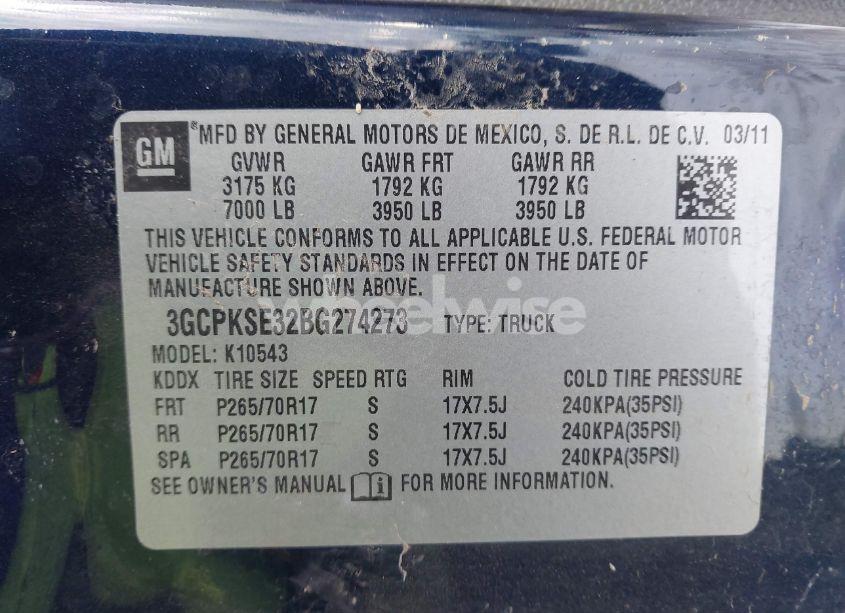 Photo 9 of 2011 Chevrolet Silverado 1500 LT (VIN 3GCPKSE32BG274273)