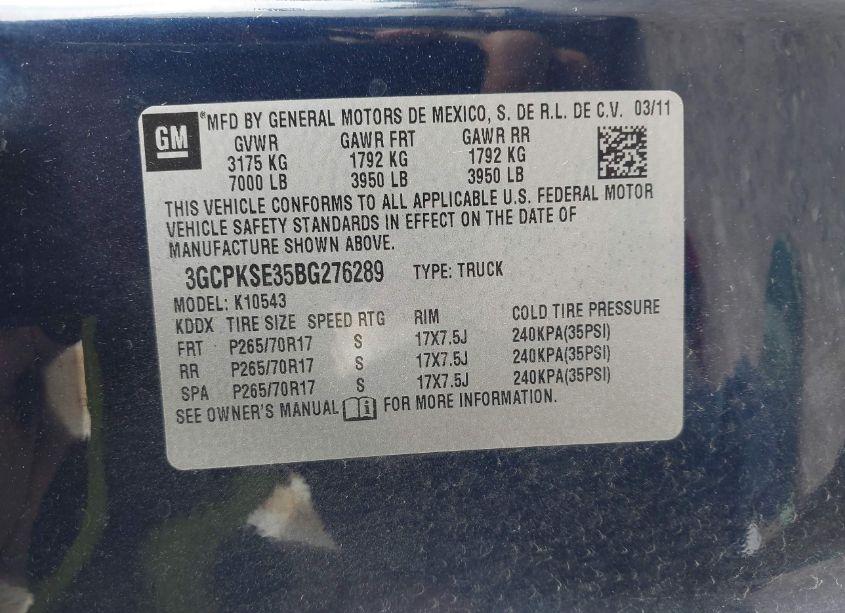 Photo 9 of 2011 Chevrolet Silverado 1500 LT (VIN 3GCPKSE35BG276289)