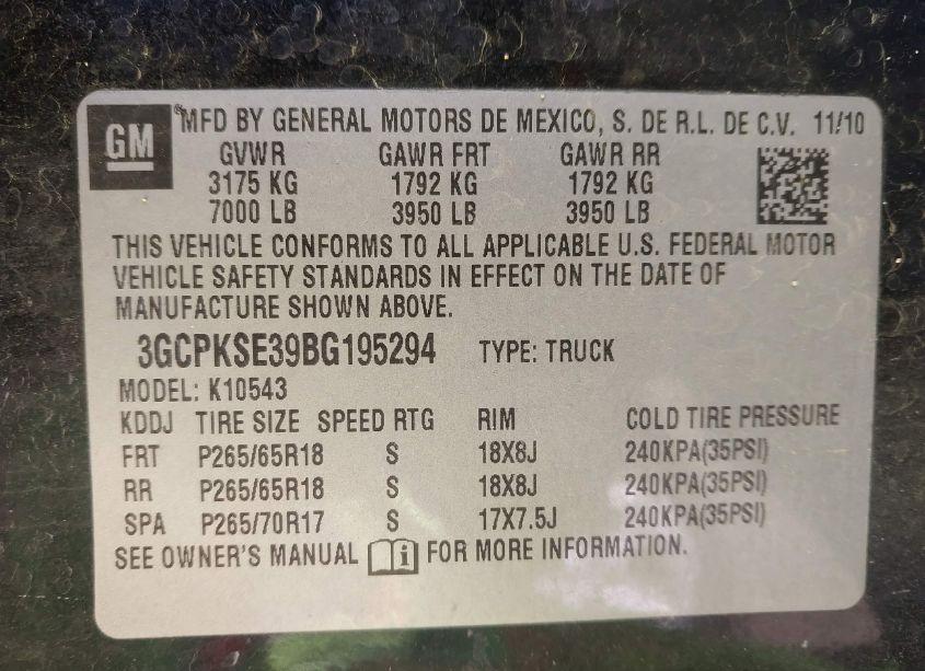 Photo 9 of 2011 Chevrolet Silverado 1500 LT (VIN 3GCPKSE39BG195294)