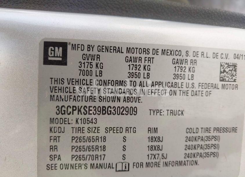 Photo 9 of 2011 Chevrolet Silverado 1500 LT (VIN 3GCPKSE39BG302909)