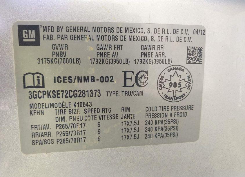 Photo 9 of 2012 Chevrolet Silverado 1500 LT (VIN 3GCPKSE72CG281373)