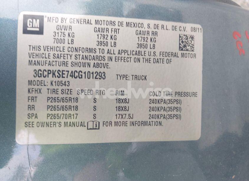 Photo 9 of 2012 Chevrolet Silverado 1500 LT (VIN 3GCPKSE74CG101293)