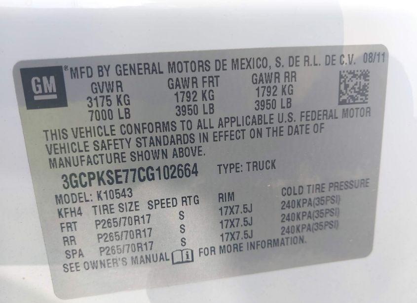 Photo 9 of 2012 Chevrolet Silverado 1500 LT (VIN 3GCPKSE77CG102664)