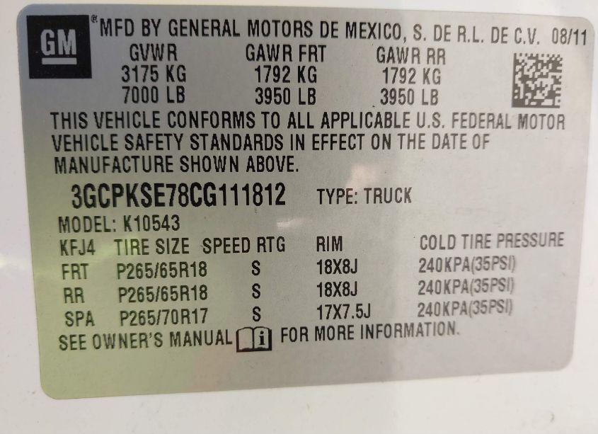 Photo 9 of 2012 Chevrolet Silverado 1500 LT (VIN 3GCPKSE78CG111812)