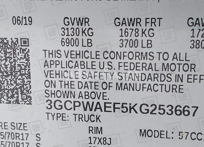 Photo 9 of 2019 Chevrolet Silverado 1500 WORK TRUCK (VIN 3GCPWAEF5KG253667)