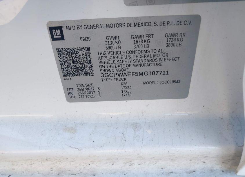 Photo 9 of 2021 Chevrolet Silverado 1500 2WD SHORT BED WT (VIN 3GCPWAEF5MG107711)