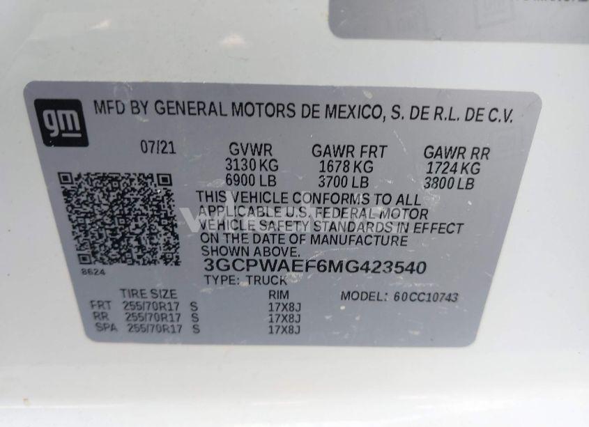 Photo 9 of 2021 Chevrolet Silverado 1500 2WD STANDARD BED WT (VIN 3GCPWAEF6MG423540)