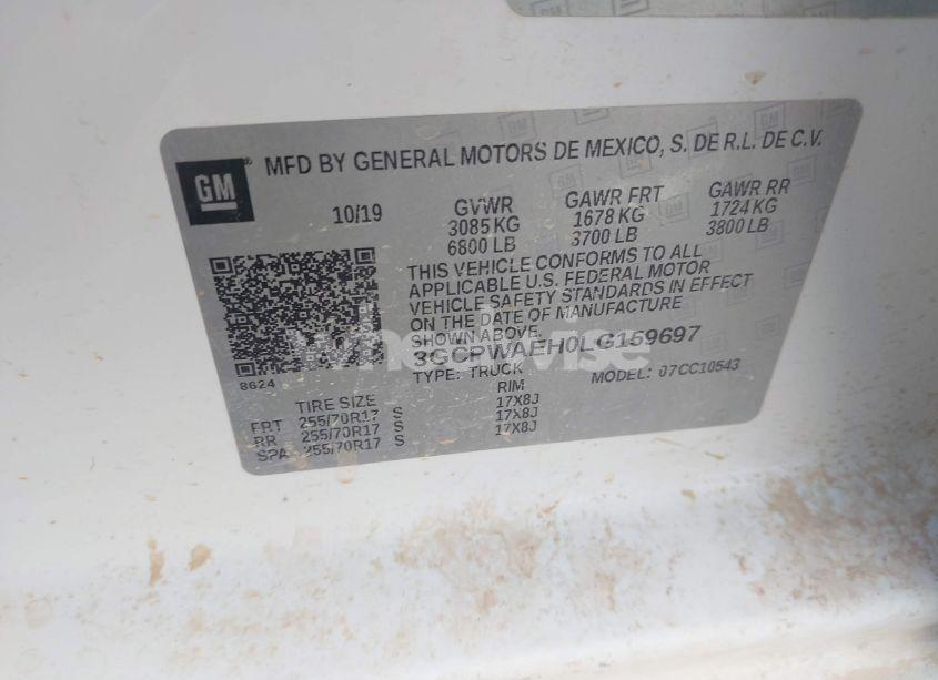 Photo 9 of 2020 Chevrolet Silverado 1500 2WD SHORT BED WT (VIN 3GCPWAEH0LG159697)