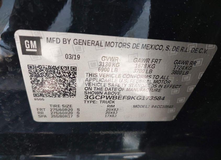 Photo 9 of 2019 Chevrolet Silverado 1500 CUSTOM (VIN 3GCPWBEF9KG173584)