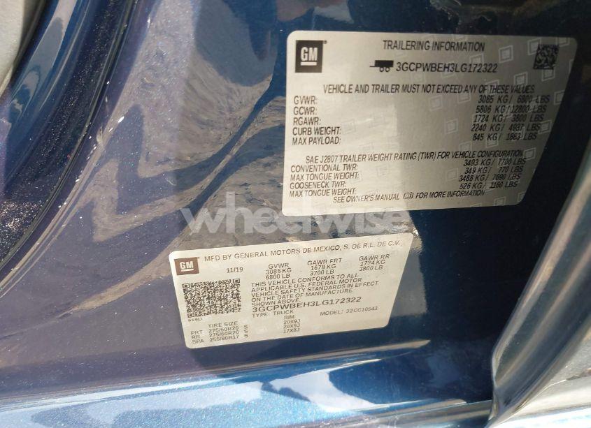 Photo 9 of 2020 Chevrolet Silverado 1500 2WD SHORT BED CUSTOM (VIN 3GCPWBEH3LG172322)