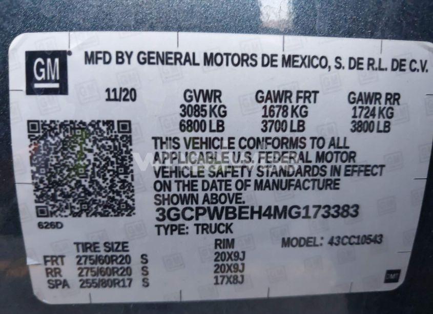 Photo 9 of 2021 Chevrolet Silverado 1500 2WD SHORT BED CUSTOM (VIN 3GCPWBEH4MG173383)