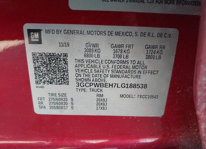 Photo 9 of 2020 Chevrolet Silverado 1500 2WD SHORT BED CUSTOM (VIN 3GCPWBEH7LG188538)