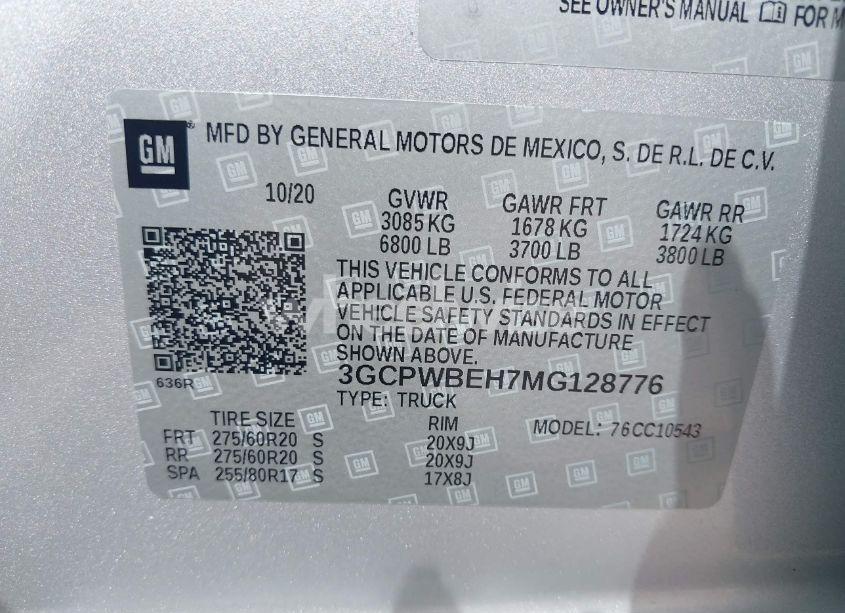 Photo 9 of 2021 Chevrolet Silverado 1500 2WD SHORT BED CUSTOM (VIN 3GCPWBEH7MG128776)