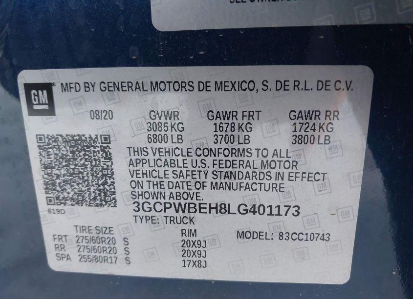 Photo 9 of 2020 Chevrolet Silverado 1500 2WD STANDARD BED CUSTOM (VIN 3GCPWBEH8LG401173)