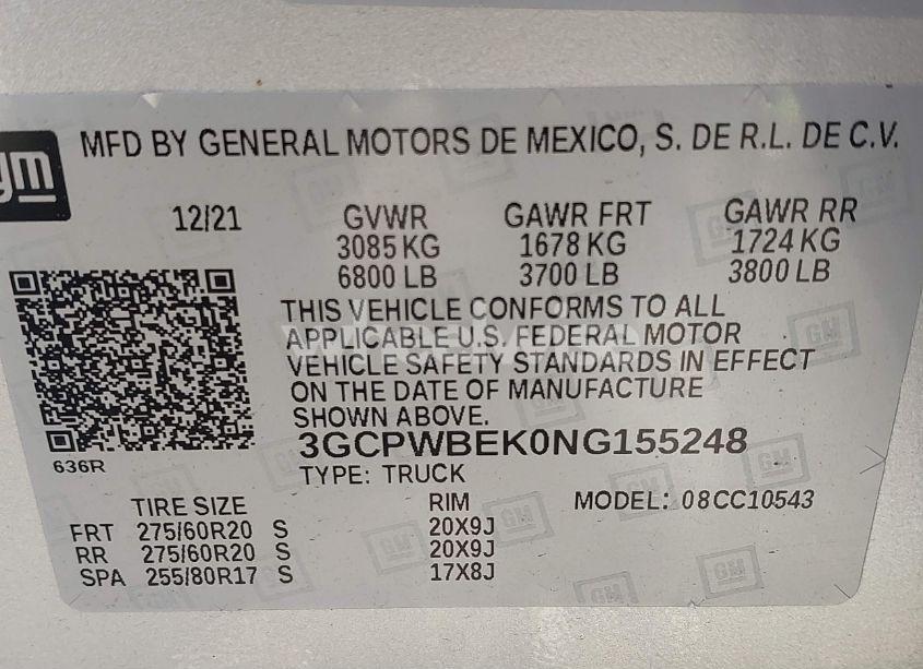 Photo 9 of 2022 Chevrolet Silverado 1500 LTD 2WD SHORT BED CUSTOM (VIN 3GCPWBEK0NG155248)