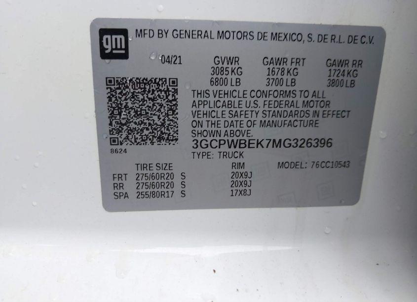 Photo 9 of 2021 Chevrolet Silverado 1500 2WD SHORT BED CUSTOM (VIN 3GCPWBEK7MG326396)