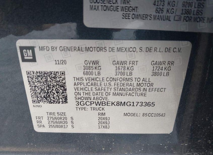 Photo 9 of 2021 Chevrolet Silverado 1500 2WD SHORT BED CUSTOM (VIN 3GCPWBEK8MG173365)