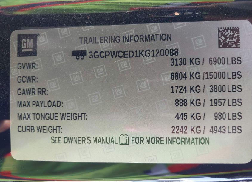 Photo 9 of 2019 Chevrolet Silverado 1500 LT (VIN 3GCPWCED1KG120088)