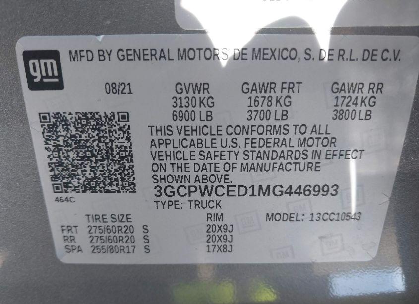 Photo 9 of 2021 Chevrolet Silverado 1500 2WD SHORT BED LT (VIN 3GCPWCED1MG446993)