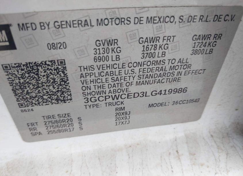 Photo 9 of 2020 Chevrolet Silverado 1500 2WD SHORT BED LT (VIN 3GCPWCED3LG419986)