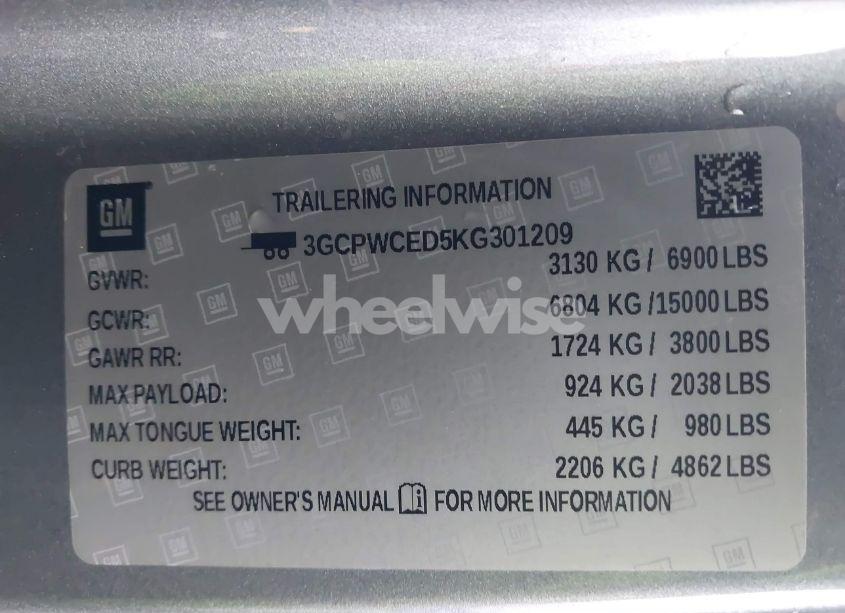 Photo 9 of 2019 Chevrolet Silverado 1500 LT (VIN 3GCPWCED5KG301209)