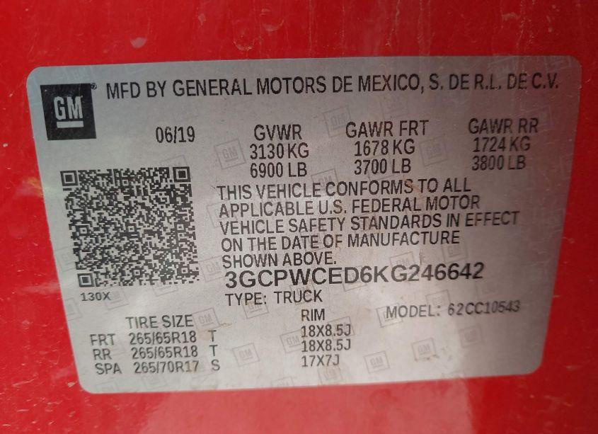 Photo 9 of 2019 Chevrolet Silverado 1500 LT (VIN 3GCPWCED6KG246642)