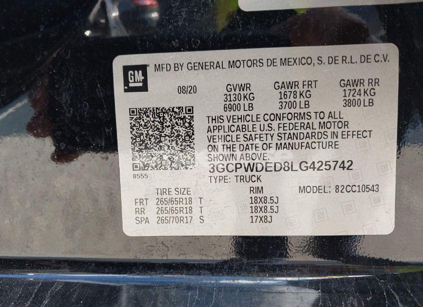 Photo 9 of 2020 Chevrolet Silverado 1500 2WD SHORT BED RST (VIN 3GCPWDED8LG425742)