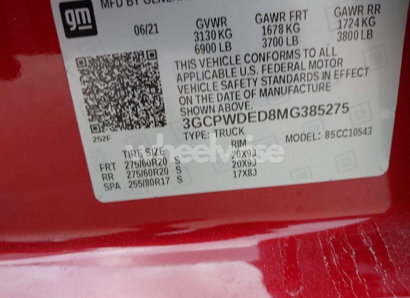 Photo 9 of 2021 Chevrolet Silverado 1500 2WD SHORT BED RST (VIN 3GCPWDED8MG385275)