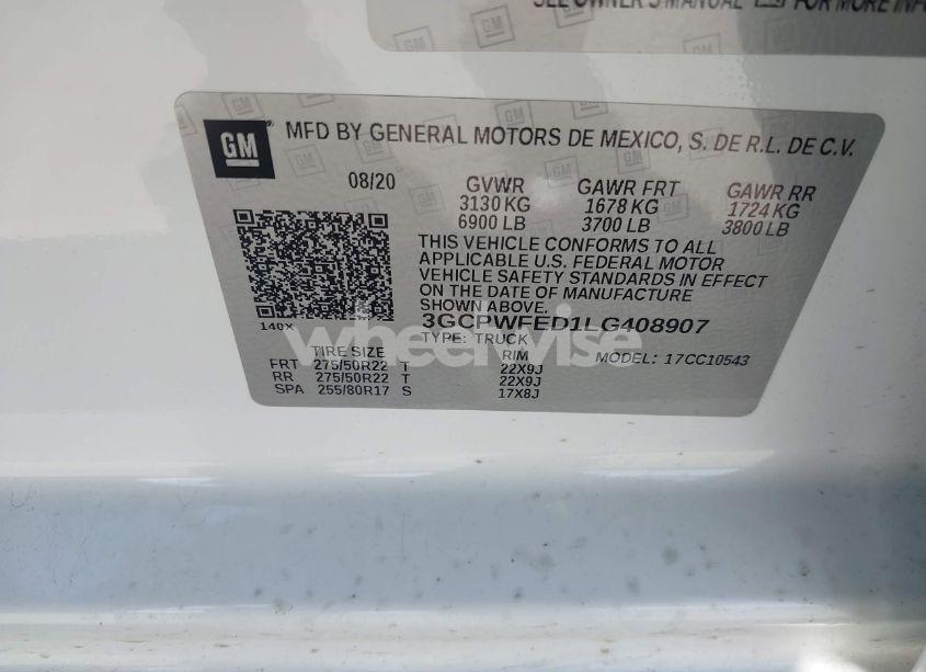 Photo 9 of 2020 Chevrolet Silverado 1500 2WD SHORT BED HIGH COUNTRY (VIN 3GCPWFED1LG408907)