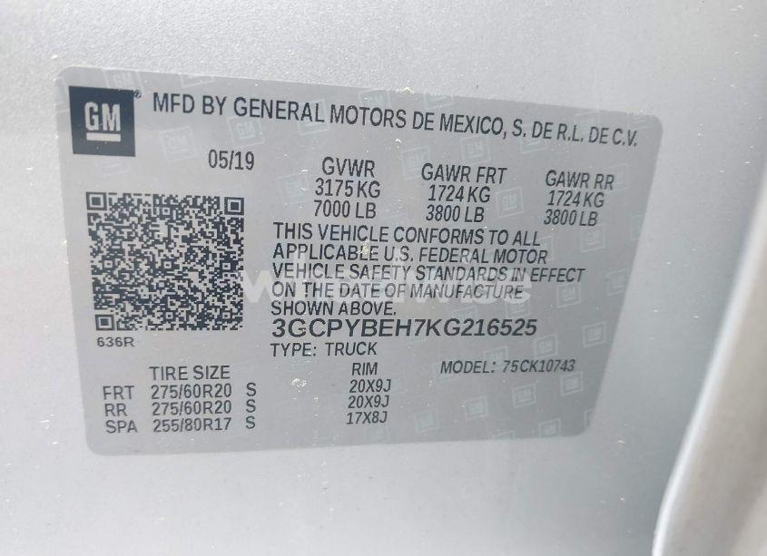 Photo 9 of 2019 Chevrolet Silverado 1500 CUSTOM (VIN 3GCPYBEH7KG216525)