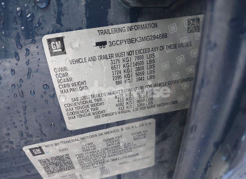 Photo 9 of 2021 Chevrolet Silverado 1500 4WD SHORT BED CUSTOM (VIN 3GCPYBEK3MG294668)