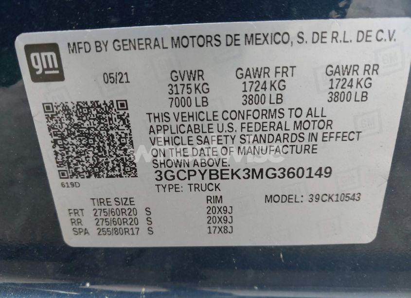 Photo 9 of 2021 Chevrolet Silverado 1500 4WD SHORT BED CUSTOM (VIN 3GCPYBEK3MG360149)