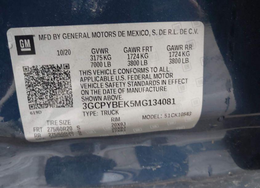 Photo 9 of 2021 Chevrolet Silverado 1500 4WD SHORT BED CUSTOM (VIN 3GCPYBEK5MG134081)