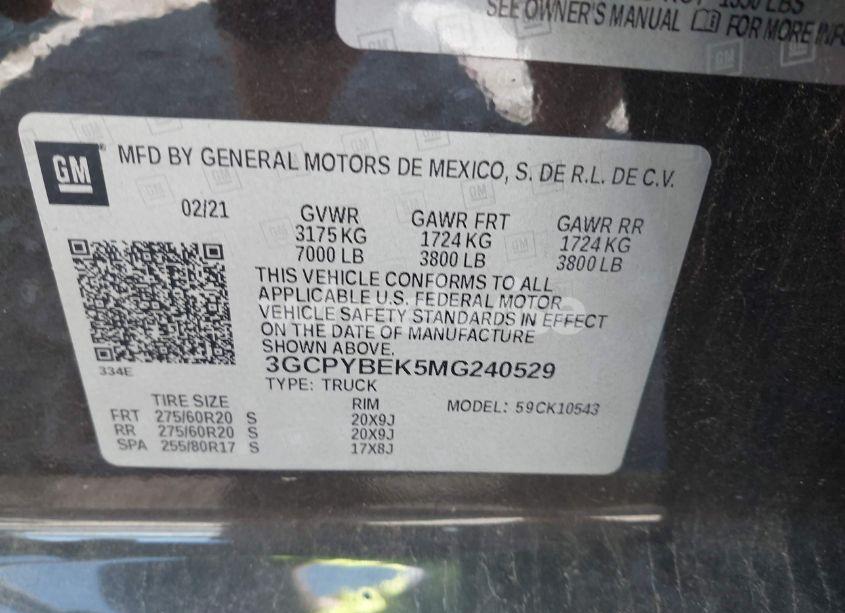 Photo 9 of 2021 Chevrolet Silverado 1500 4WD SHORT BED CUSTOM (VIN 3GCPYBEK5MG240529)