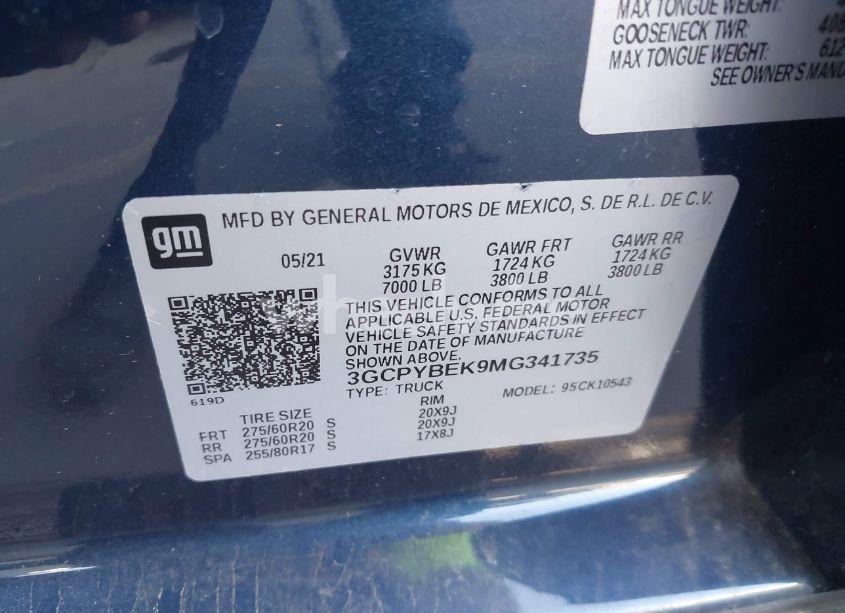 Photo 9 of 2021 Chevrolet Silverado 1500 4WD SHORT BED CUSTOM (VIN 3GCPYBEK9MG341735)