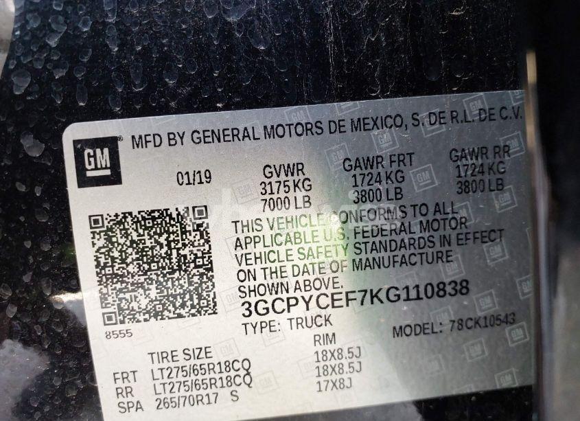 Photo 9 of 2019 Chevrolet Silverado 1500 CUSTOM TRAIL BOSS (VIN 3GCPYCEF7KG110838)