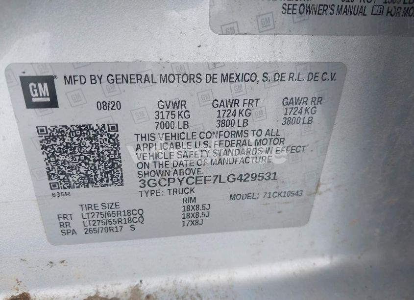 Photo 9 of 2020 Chevrolet Silverado 1500 4WD SHORT BED CUSTOM TRAIL BOSS (VIN 3GCPYCEF7LG429531)