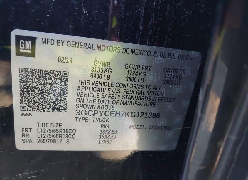 Photo 9 of 2019 Chevrolet Silverado 1500 CUSTOM TRAIL BOSS (VIN 3GCPYCEH7KG121386)