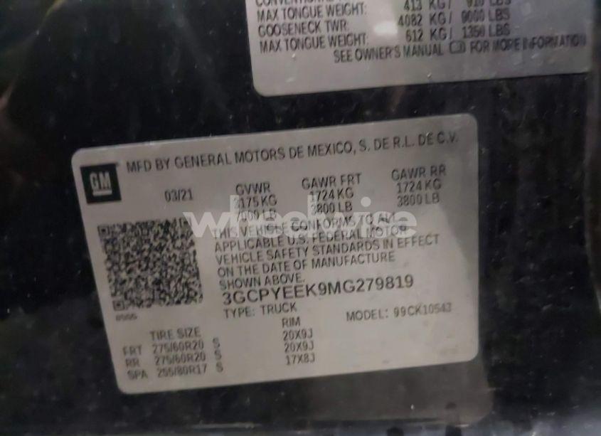 Photo 9 of 2021 Chevrolet Silverado 1500 4WD SHORT BED RST (VIN 3GCPYEEK9MG279819)