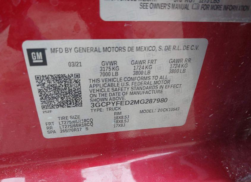 Photo 9 of 2021 Chevrolet Silverado 1500 (VIN 3GCPYFED2MG287980)