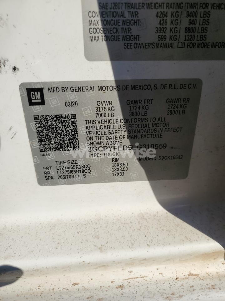 Photo 12 of 2020 CHEVROLET SILVERADO K1500 LT TRAIL BOSS (VIN 3GCPYFED5LG319559)