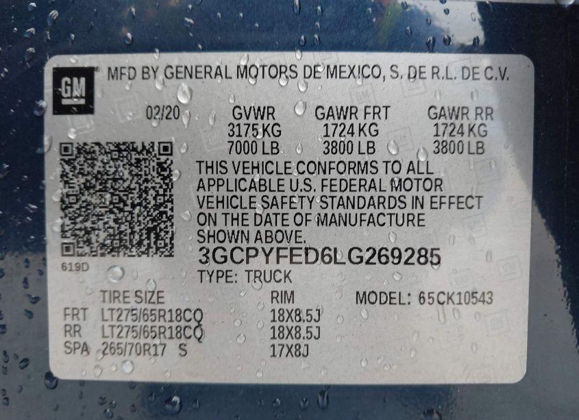 Photo 9 of 2020 Chevrolet Silverado 1500 4WD SHORT BED LT TRAIL BOSS (VIN 3GCPYFED6LG269285)