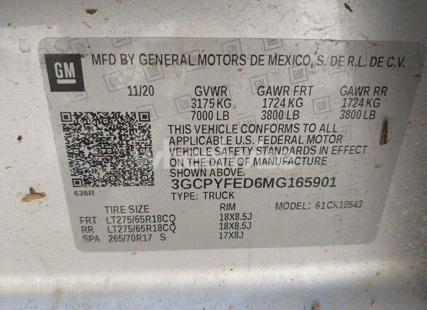 Photo 9 of 2021 Chevrolet Silverado 1500 4WD SHORT BED LT TRAIL BOSS (VIN 3GCPYFED6MG165901)