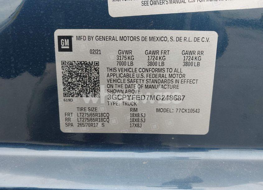 Photo 9 of 2021 Chevrolet Silverado 1500 4WD SHORT BED LT TRAIL BOSS (VIN 3GCPYFED7MG248687)