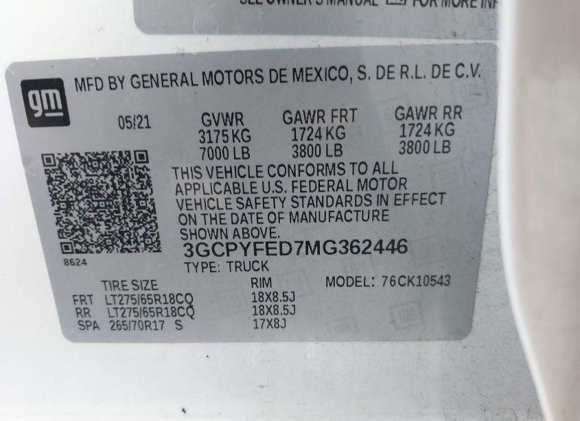 Photo 9 of 2021 Chevrolet Silverado 1500 4WD SHORT BED LT TRAIL BOSS (VIN 3GCPYFED7MG362446)