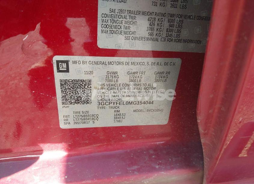 Photo 9 of 2021 Chevrolet Silverado 1500 4WD SHORT BED LT TRAIL BOSS (VIN 3GCPYFEL0MG154044)