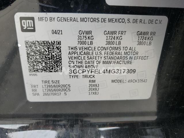 Photo 7 of 2021 CHEVROLET SILVERADO K1500 LT TRAIL BOSS (VIN 3GCPYFEL4MG317309)