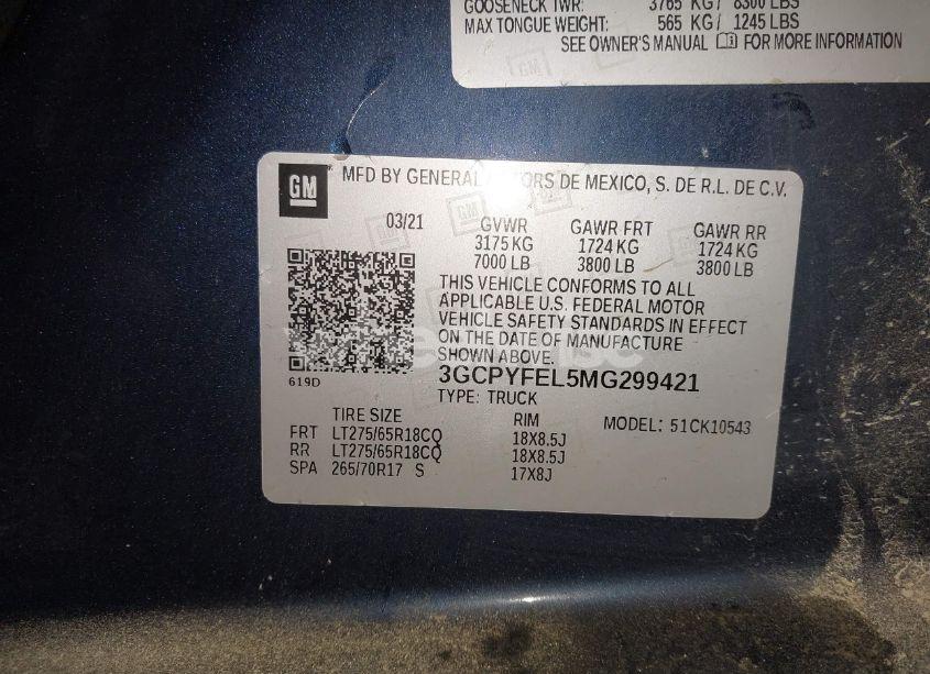 Photo 9 of 2021 Chevrolet Silverado 1500 4WD SHORT BED LT TRAIL BOSS (VIN 3GCPYFEL5MG299421)