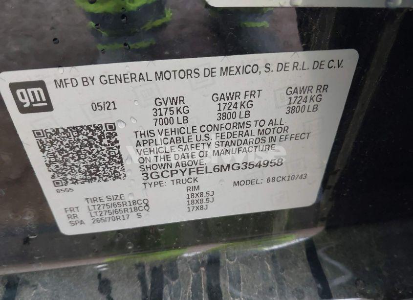 Photo 9 of 2021 Chevrolet Silverado 1500 4WD STANDARD BED LT TRAIL BOSS (VIN 3GCPYFEL6MG354958)