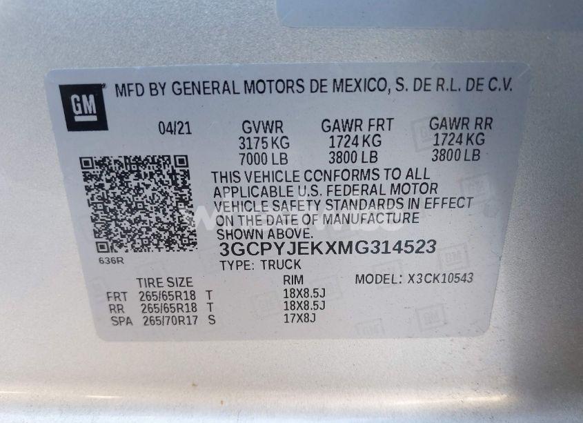 Photo 9 of 2021 Chevrolet Silverado 1500 4WD SHORT BED LT WITH 2FL (VIN 3GCPYJEKXMG314523)